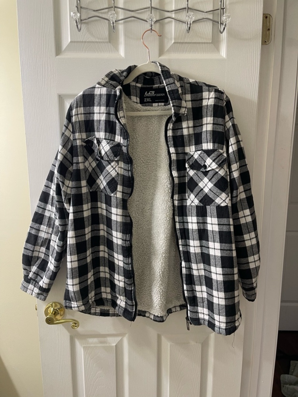 LG Black & White Plaid Sherpa-Lined Jacket